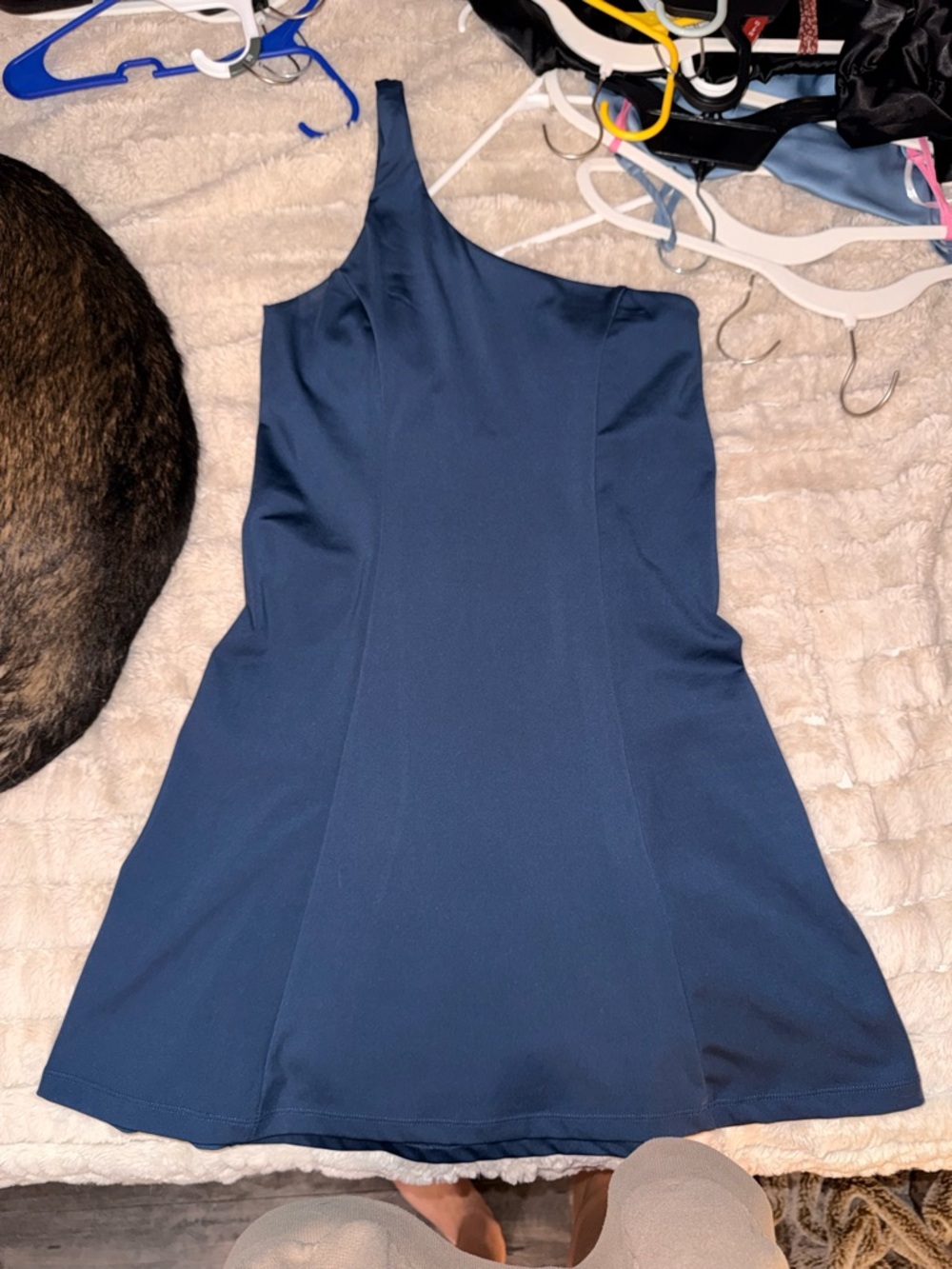 Wilfred One-Shoulder Navy A-Line Dress